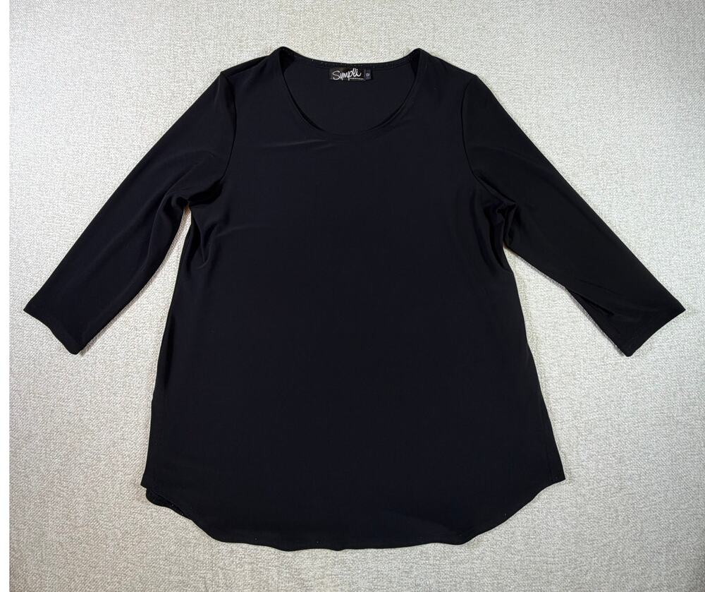 Sympli Women 12 Black Slinky Knit 3/4 Sleeve Minimalist Travel Stretch Top